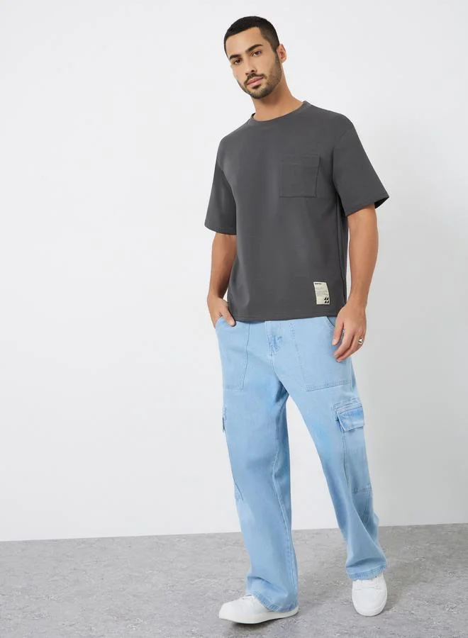 Styli Men Oversized Compact Stretch Heavy Jersey T-Shirt with Badge