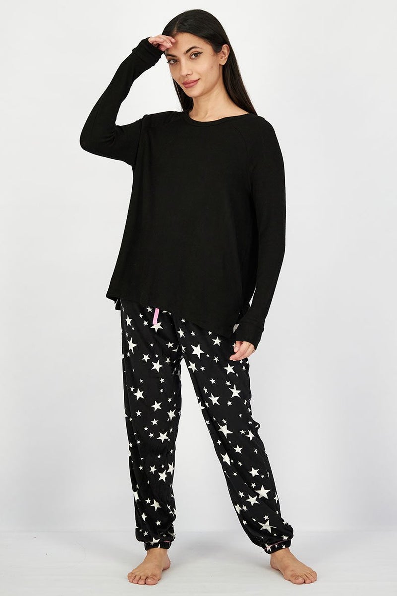 UNDIZ Women Crew Neck Long Sleeves Solid T-shirt, Black - Image 3