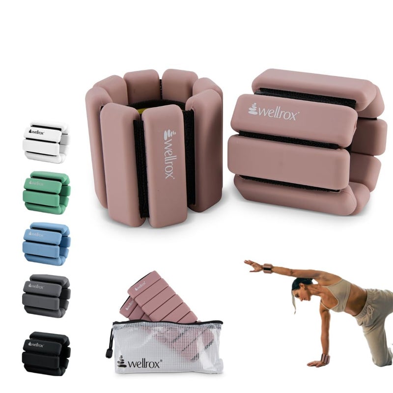 Wellrox Weighted Bangles â€“ Adjustable Ankle and Wrist Weights for Women & Men â€“ Set of Ankle Weights 2 lbs (1 lb Each Wrist Weight) | Weighted Arm Bands for Pilates, Yoga, Running & Walking (Rose) - Image 1