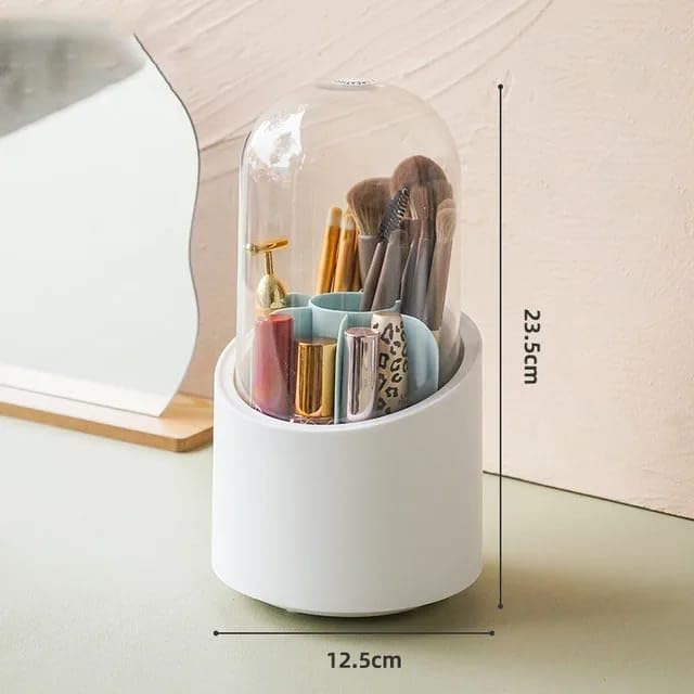BSITFOW Makeup Brush Holder with Dustproof Cover 360 Rotating Makeup Brush Organizer for Vanity Bathroom Round Make up Brush Stand with Lid for CosmesticsWhite - Image 2