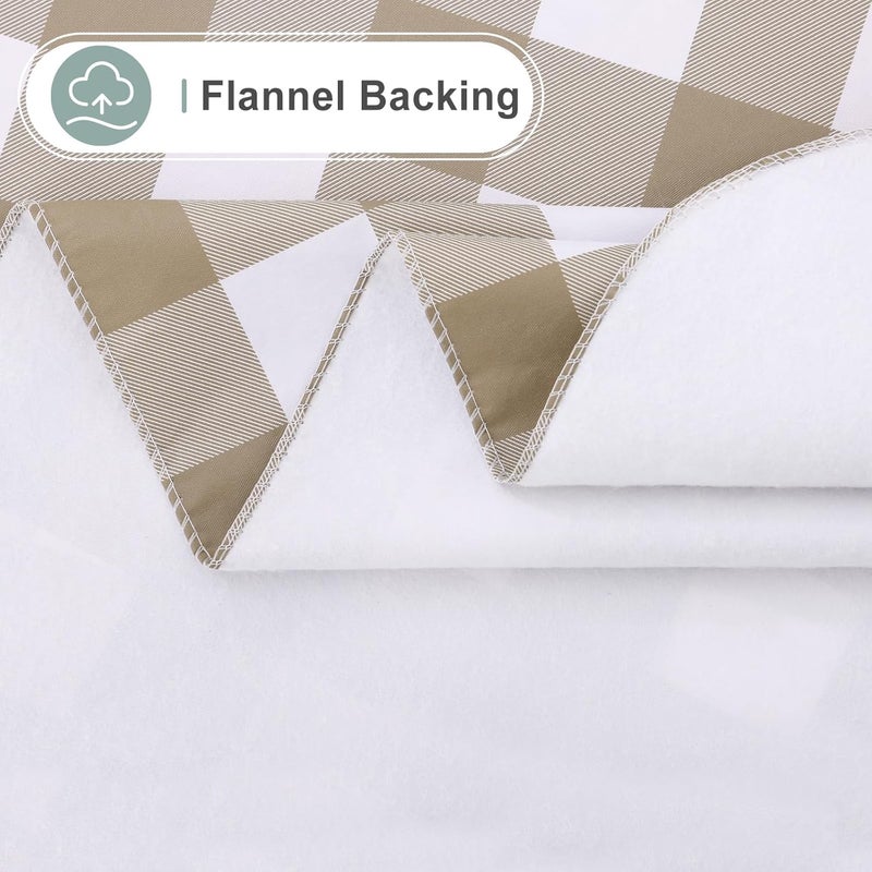 misaya Rectangle Waterproof Vinyl Table Cloth Buffalo Flannel Backed Tablecloth Wipeable Plastic Table Cover for Dinner Kitchen Outdoor 60 x 84 Khaki and White - Image 3