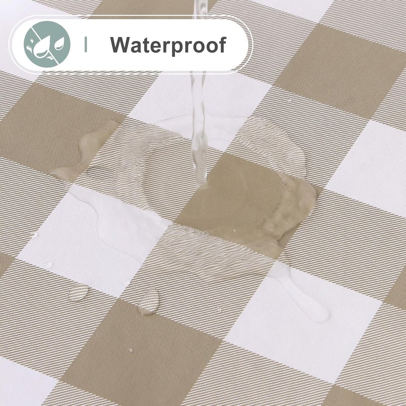 misaya Rectangle Waterproof Vinyl Table Cloth Buffalo Flannel Backed Tablecloth Wipeable Plastic Table Cover for Dinner Kitchen Outdoor 60 x 84 Khaki and White - Image 2