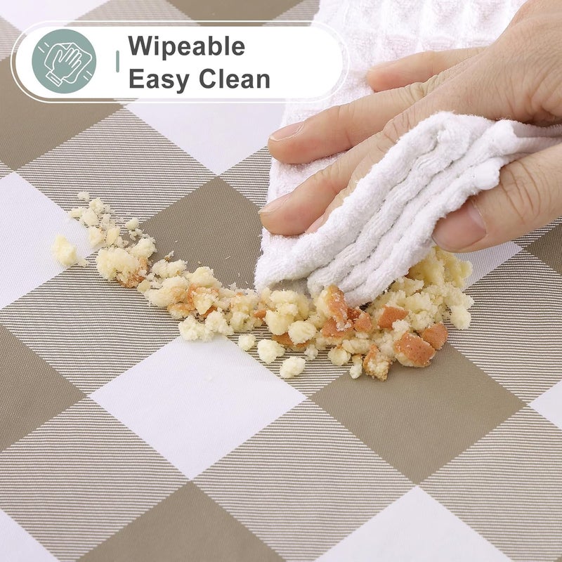 misaya Rectangle Waterproof Vinyl Table Cloth Buffalo Flannel Backed Tablecloth Wipeable Plastic Table Cover for Dinner Kitchen Outdoor 60 x 84 Khaki and White - Image 5