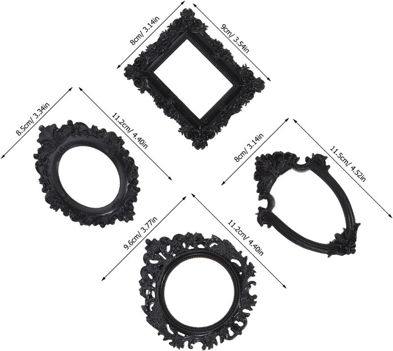 4Pcs Vintage Mini Picture Frames Set – Small Black Resin Retro Photo Holders for DIY Wall Decor and - Image 1