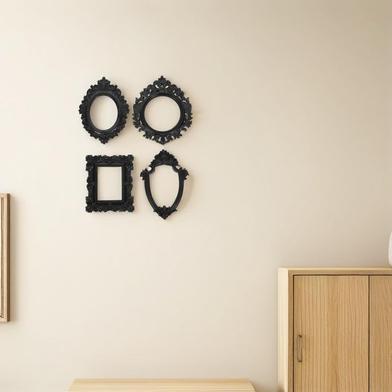 4Pcs Vintage Mini Picture Frames Set – Small Black Resin Retro Photo Holders for DIY Wall Decor and - Image 5