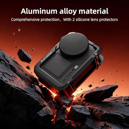 AMAZEAR Metal Protective Case for DJI Osmo Action 6 Accessories, Action6 Pro Multifunction Utility Frame Cage, Stronger Aluminum Housing Hard Cover with Soft Silicone Lens Caps, Black - Image 3