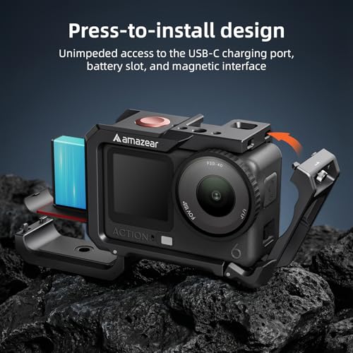 AMAZEAR Metal Protective Case for DJI Osmo Action 6 Accessories, Action6 Pro Multifunction Utility Frame Cage, Stronger Aluminum Housing Hard Cover with Soft Silicone Lens Caps, Black - Image 4