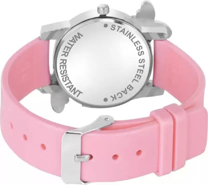 Acnos Polyurethane White Dial Pink Colors Diamond Analog Watch With Heart Bracelet For Girl Best Design Butterfly Combo 2 Pack Of 2, Pink Band - Image 5