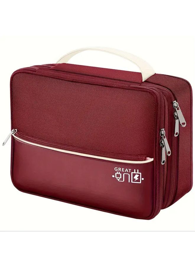 Red Travel Cable Organizer Large Capacity Double Layers Tech Pouch for Power Bank Charger - Image 1