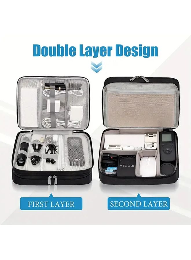 Red Travel Cable Organizer Large Capacity Double Layers Tech Pouch for Power Bank Charger - Image 3