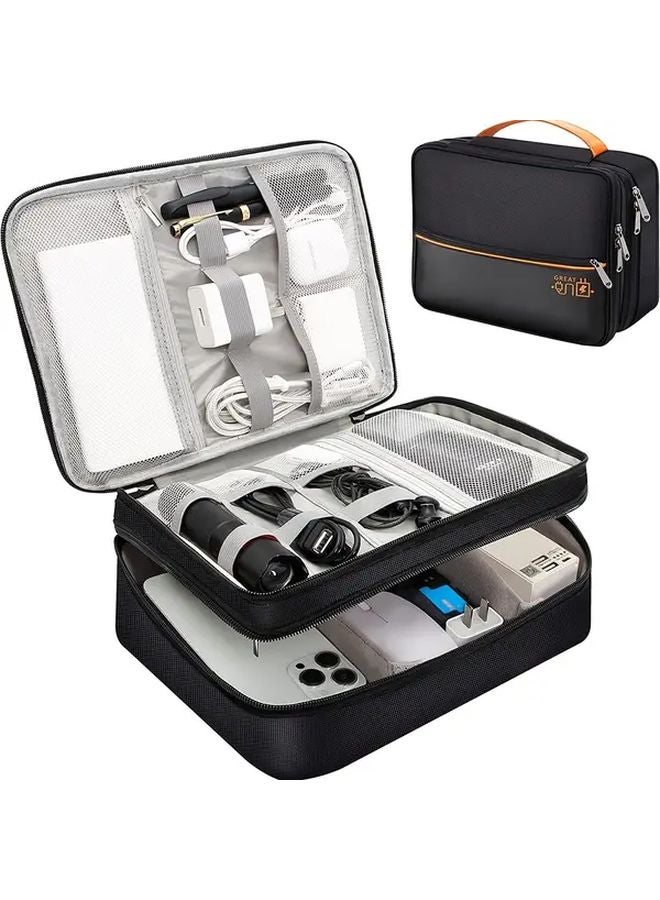 Red Travel Cable Organizer Large Capacity Double Layers Tech Pouch for Power Bank Charger - Image 2