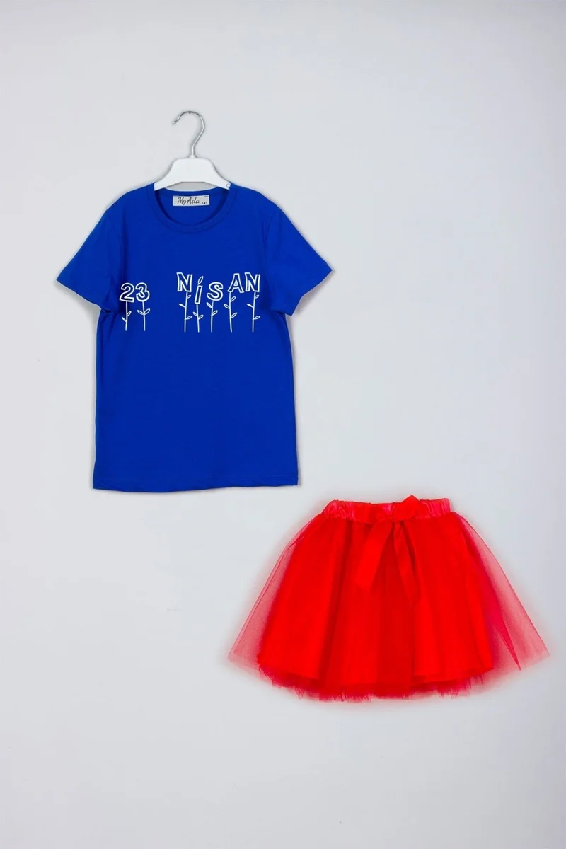 Myada Flower Detailed April 23 Printed Skirt T-Shirt Combination Set