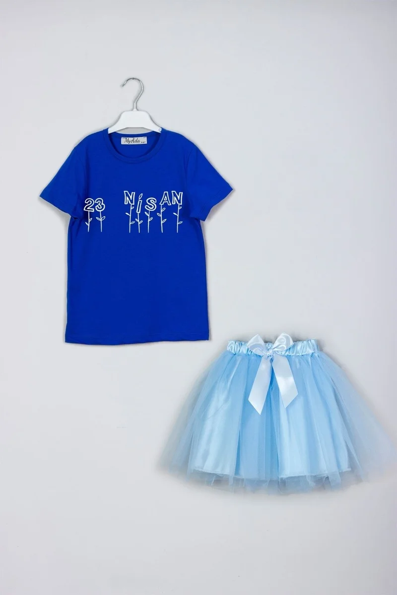 Myada Flower Detailed April 23 Printed Skirt T-Shirt Combination Set
