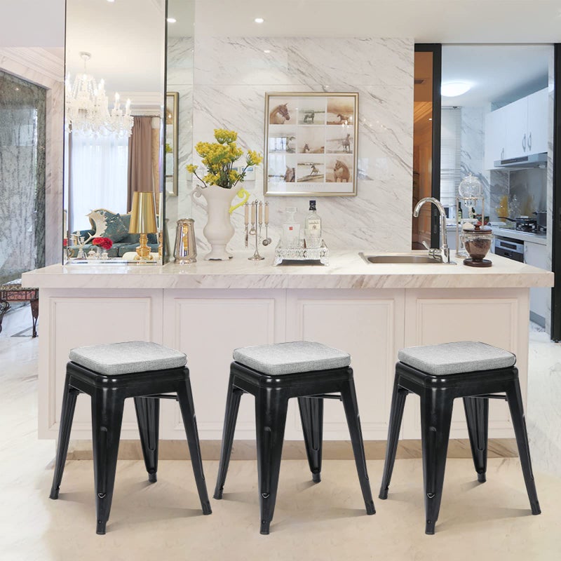 BUYUE BUYUE Friendly Woven Fabric Magnetic Bar Stool Cushions Set of 4  Enhanced Anti-Slip Breathable Small Chair Seat Pads for Caf? Bistro Stackable Metal Stools (Square  Light Grey  4 Counts) - Image 3