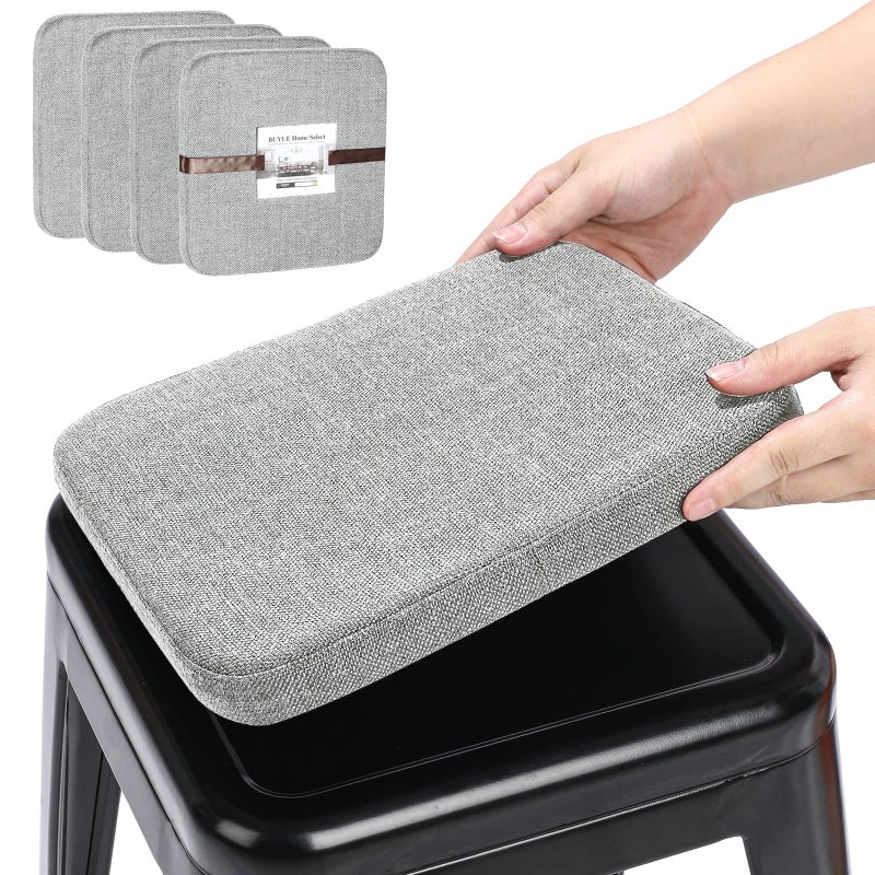 BUYUE BUYUE Friendly Woven Fabric Magnetic Bar Stool Cushions Set of 4  Enhanced Anti-Slip Breathable Small Chair Seat Pads for Caf? Bistro Stackable Metal Stools (Square  Light Grey  4 Counts) - Image 1