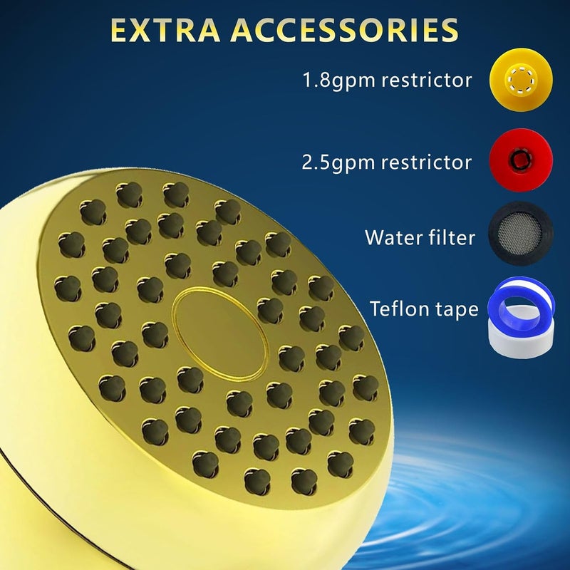 Nuodan رأس دش عالي الضغط - NUODAN رأس دش قوي لتعزيز الضغط في الحمام - بديل عالمي مثالي لرؤوس الدش في الحمام (ذهبي) - Image 3