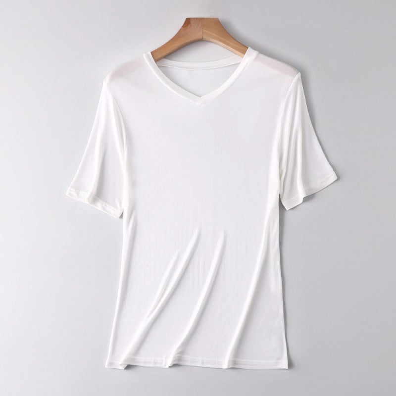 Yuyue Silk Short-Sleeved T-Shirt Men'S Summer Thin Loose Breathable Mulberry Silk Crewneck T-Shirt - Image 1