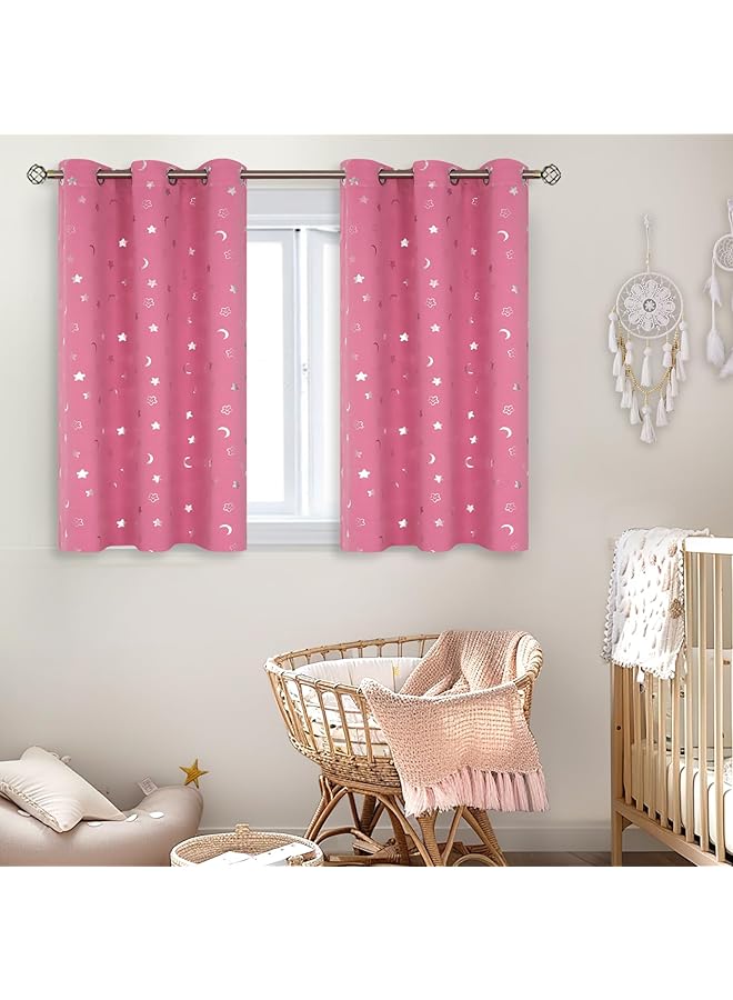 إيروريكس ستائر تعتيم قصيرة لغرفة الأطفال بطول 45 بوصة مكونة من لوحتين وستائر نجوم وغرف نوم للبنات مع قمر لغرفة الأطفال ستائر تعتيم نافذة معزولة حرارياً صغيرة للأولاد والرضع بعرض 42 بوصة باللون الوردي - Image 2