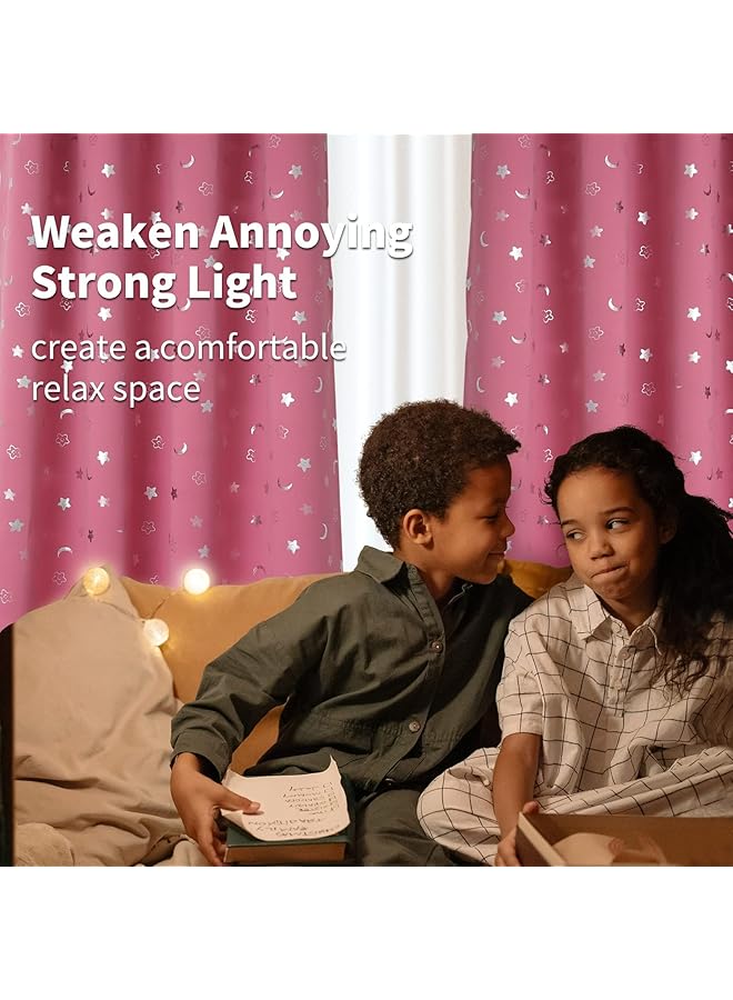 إيروريكس ستائر تعتيم قصيرة لغرفة الأطفال بطول 45 بوصة مكونة من لوحتين وستائر نجوم وغرف نوم للبنات مع قمر لغرفة الأطفال ستائر تعتيم نافذة معزولة حرارياً صغيرة للأولاد والرضع بعرض 42 بوصة باللون الوردي - Image 3