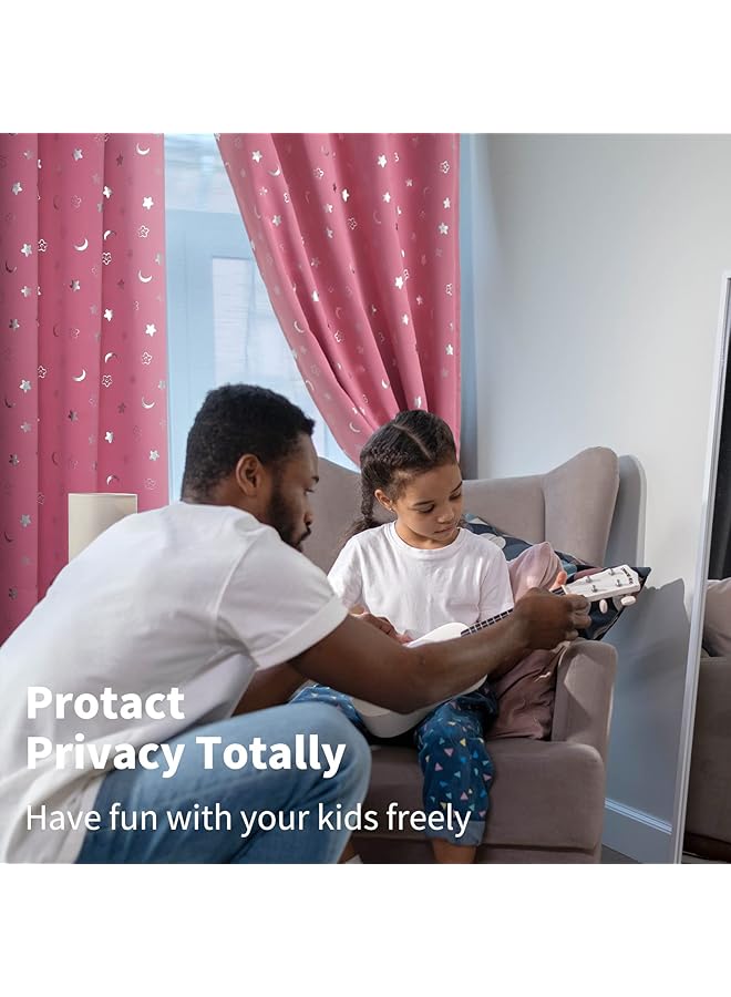 إيروريكس ستائر تعتيم قصيرة لغرفة الأطفال بطول 45 بوصة مكونة من لوحتين وستائر نجوم وغرف نوم للبنات مع قمر لغرفة الأطفال ستائر تعتيم نافذة معزولة حرارياً صغيرة للأولاد والرضع بعرض 42 بوصة باللون الوردي - Image 4