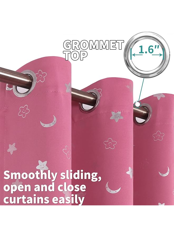إيروريكس ستائر تعتيم قصيرة لغرفة الأطفال بطول 45 بوصة مكونة من لوحتين وستائر نجوم وغرف نوم للبنات مع قمر لغرفة الأطفال ستائر تعتيم نافذة معزولة حرارياً صغيرة للأولاد والرضع بعرض 42 بوصة باللون الوردي - Image 5