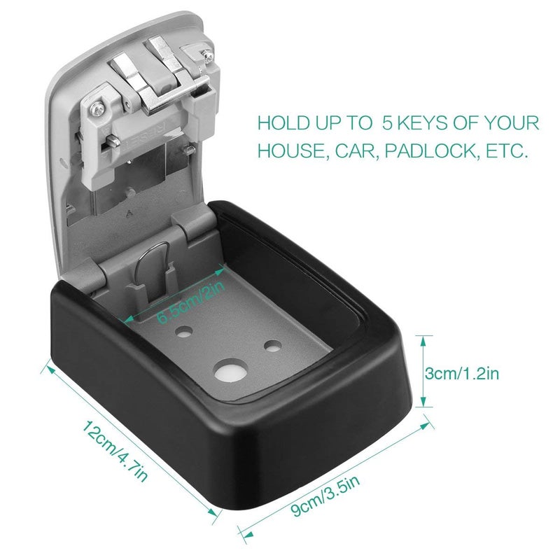 DOCOSS - Metal Key Safe Combination Storage Box Outdoor Wall Mounted with Code Password Security Lock for House Outdoor(Black,Grey) - Image 3