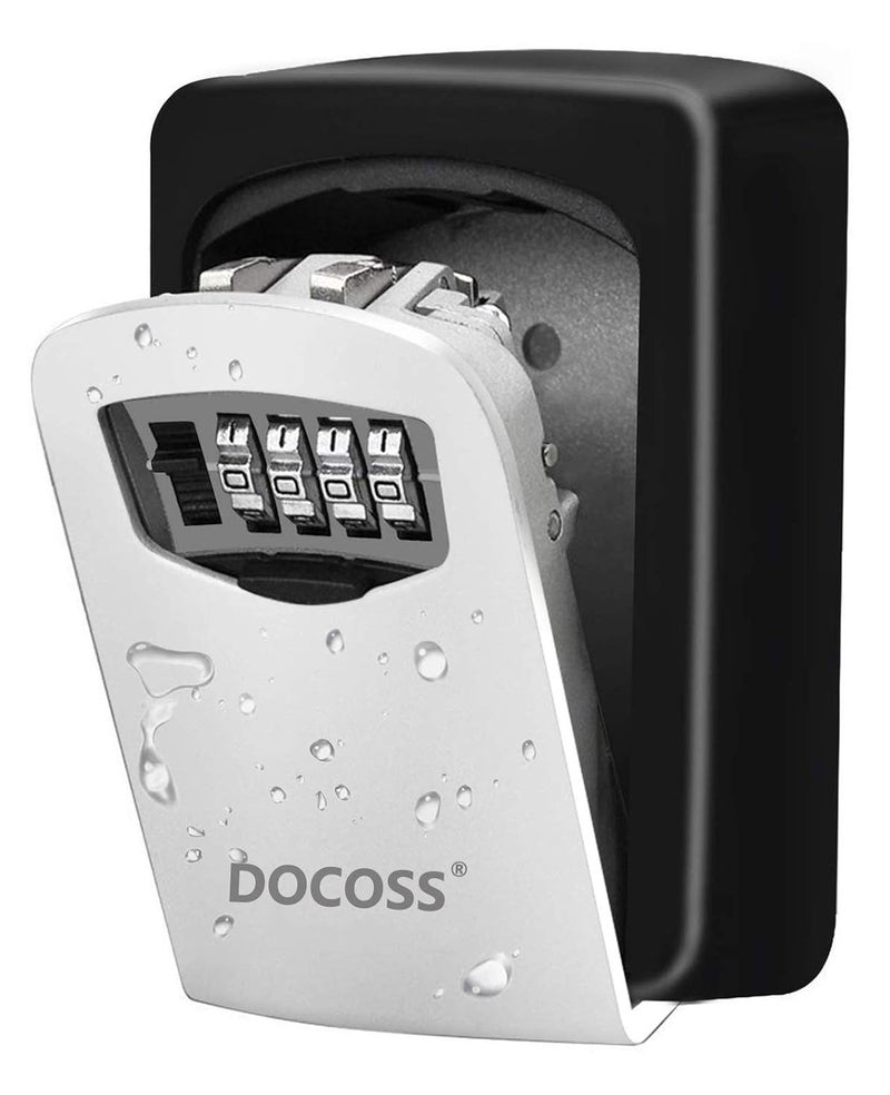 DOCOSS - Metal Key Safe Combination Storage Box Outdoor Wall Mounted with Code Password Security Lock for House Outdoor(Black,Grey) - Image 1