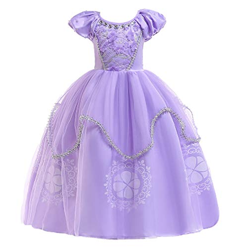 CinheyU Girls Sofia Princess Birthday Dress Kids Halloween Costume Pageant Christmas Evening Party Gown w/Accessories Purple 003 5-6T - Image 2