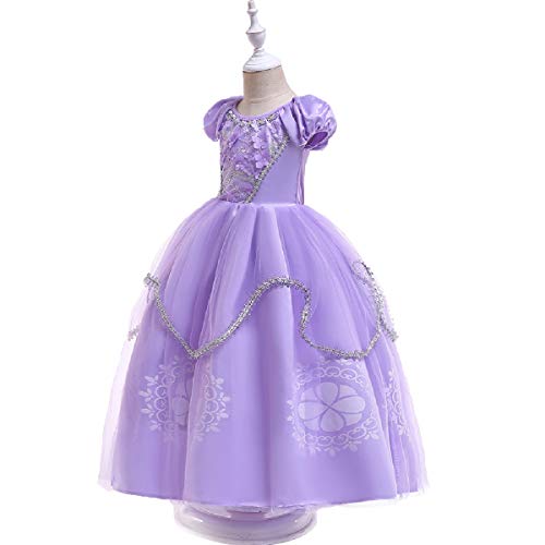 CinheyU Girls Sofia Princess Birthday Dress Kids Halloween Costume Pageant Christmas Evening Party Gown w/Accessories Purple 003 5-6T - Image 3