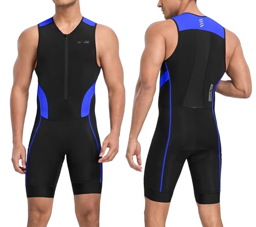 Santic Mens Triathlon Suit Sleeveless Skinsuit Padded QuickDry Swim Bike Run with PocketsBlackBlue2XL - Image 1