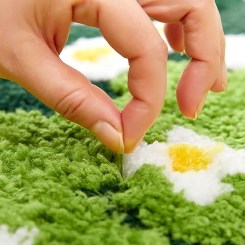 Ouyattle Cute Green Floral Bathroom Runner Rugs Extra Long Bath Mat 24''W x 60''L Non Slip Washable, Modern Chic Boho Aesthetic Trendy Funky Grass Throw Runner Rugs for Kitchen Bedroom Entryway - Image 3