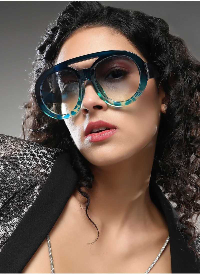 Haute Sauce Haute Sauce Women's The Bobby Shield Sunglass For Casual Wear | One-Size | Navy Blue Polycarbonate Frame | Indigo Blue Gradient Polarized Lens | Full Rim | Eyewear For Woman & Girls