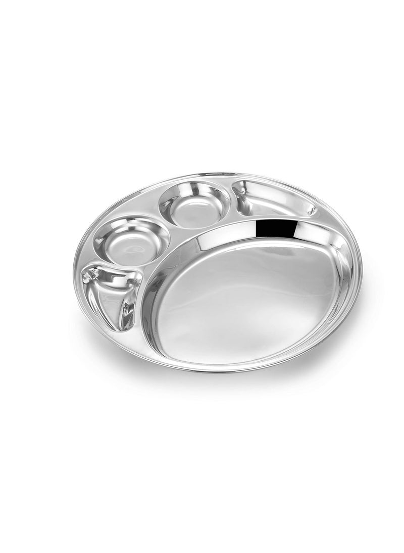 Expresso - Expresso - Heavy Duty Stainless Steel Round New Dinner Plate w/ 5 Sections Divided Mess Trays for Kids Lunch, Camping, Events & Every Day Use Kitchenware, Set of 4 Piece - Image 1