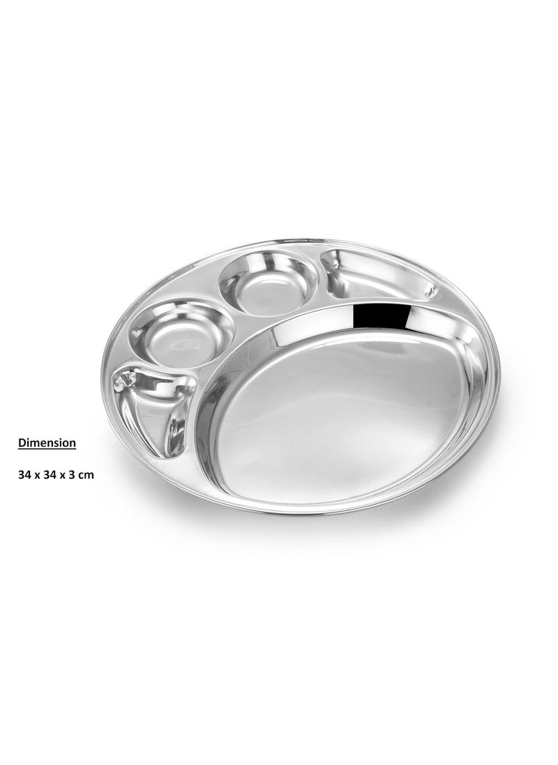 Expresso - Expresso - Heavy Duty Stainless Steel Round New Dinner Plate w/ 5 Sections Divided Mess Trays for Kids Lunch, Camping, Events & Every Day Use Kitchenware, Set of 4 Piece - Image 1