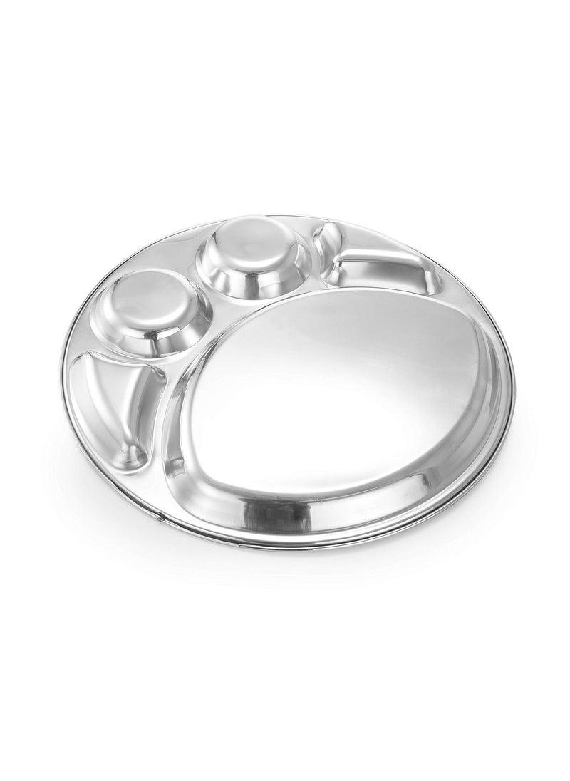 Expresso - Expresso - Heavy Duty Stainless Steel Round New Dinner Plate w/ 5 Sections Divided Mess Trays for Kids Lunch, Camping, Events & Every Day Use Kitchenware, Set of 4 Piece - Image 1