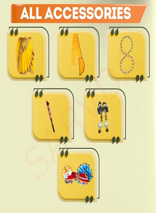Sarvda Brocade Krishna Dress for Baby Boy Baby Girl | Janmashtami Dress | Kids Kanha Ji Accessories | Mor Pankh Dhoti Bansuri Complete Set - Image 2