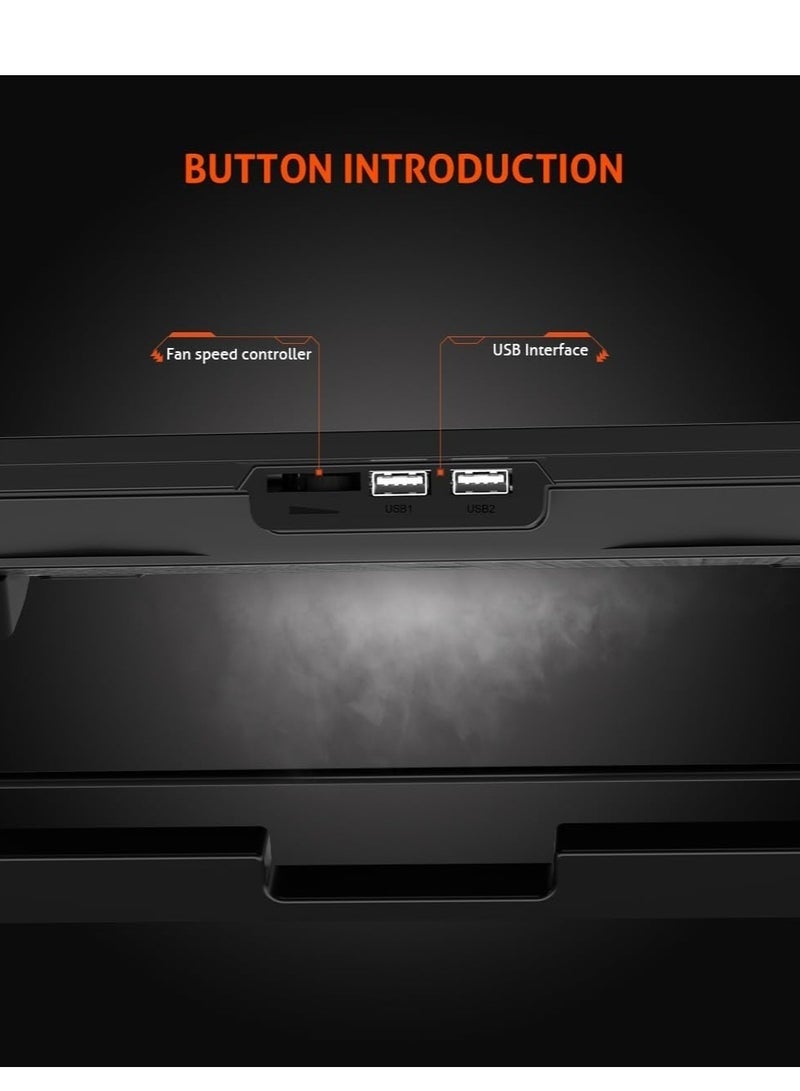 إلترازون CP3030 Premium Laptop Gaming Cooling Pad with 5 High-Speed Fans, RGB LED Lights, Dual USB Ports & Adjustable Stand, Ultra-Quiet Aluminum Alloy Cooling Pad for 9–15.6 Inch Laptops - Image 4