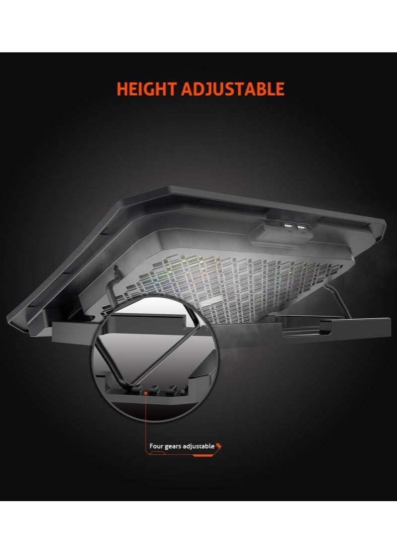 إلترازون CP3030 Premium Laptop Gaming Cooling Pad with 5 High-Speed Fans, RGB LED Lights, Dual USB Ports & Adjustable Stand, Ultra-Quiet Aluminum Alloy Cooling Pad for 9–15.6 Inch Laptops - Image 5