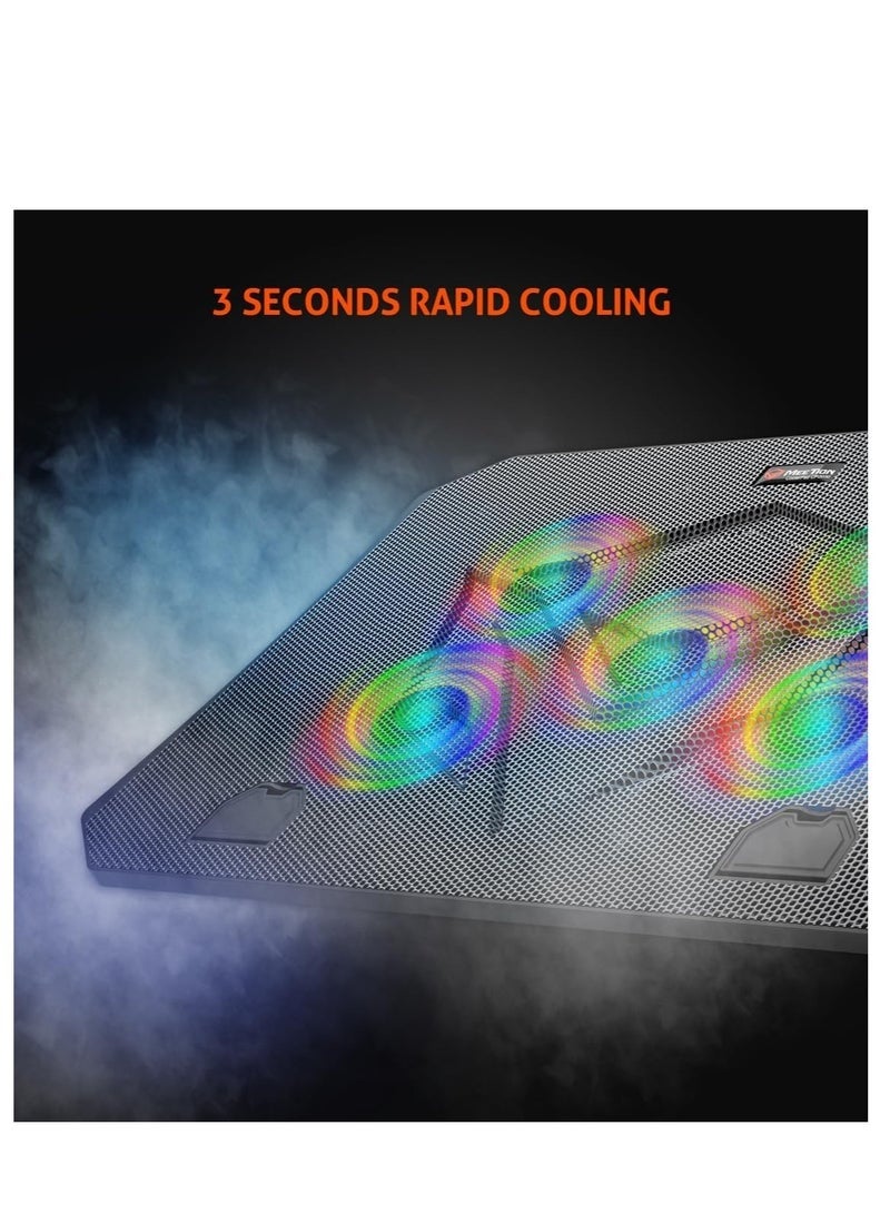 إلترازون CP3030 Premium Laptop Gaming Cooling Pad with 5 High-Speed Fans, RGB LED Lights, Dual USB Ports & Adjustable Stand, Ultra-Quiet Aluminum Alloy Cooling Pad for 9–15.6 Inch Laptops - Image 2