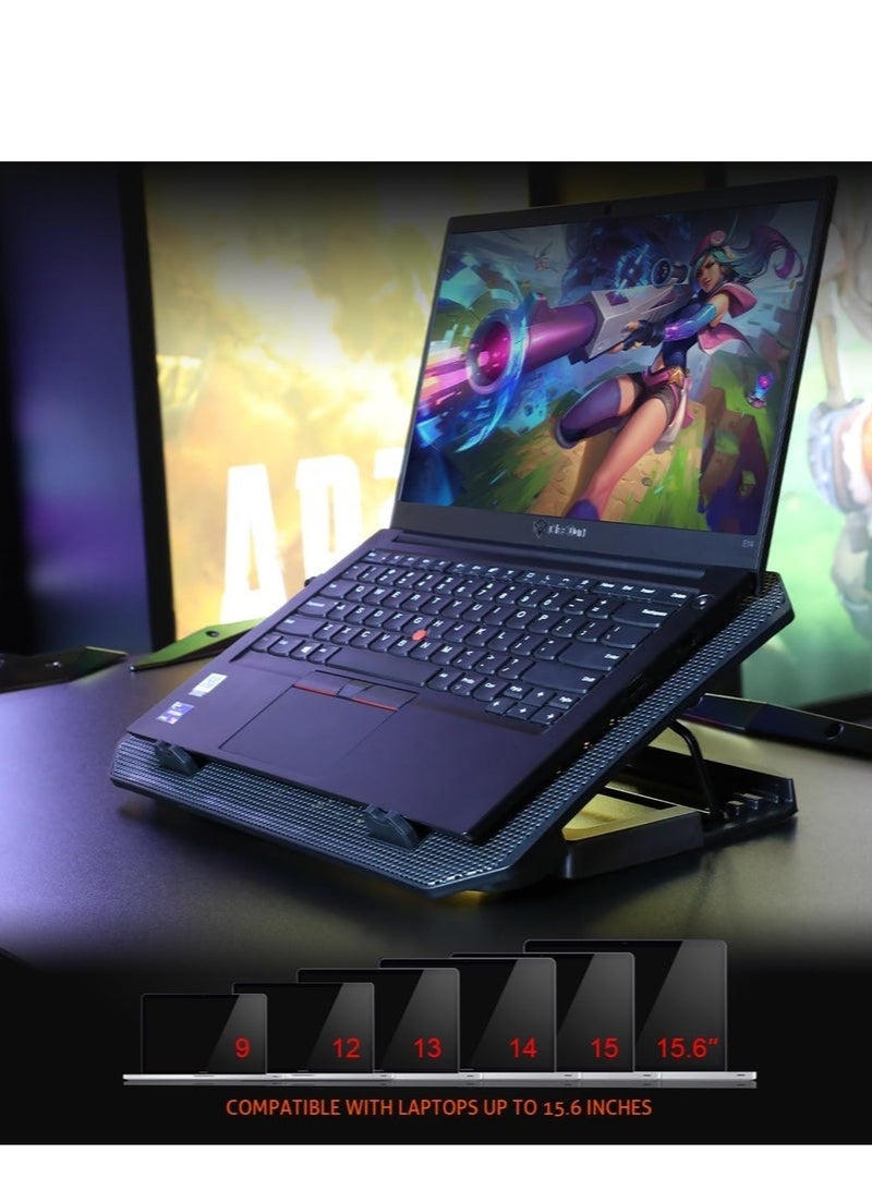 إلترازون CP3030 Premium Laptop Gaming Cooling Pad with 5 High-Speed Fans, RGB LED Lights, Dual USB Ports & Adjustable Stand, Ultra-Quiet Aluminum Alloy Cooling Pad for 9–15.6 Inch Laptops - Image 3