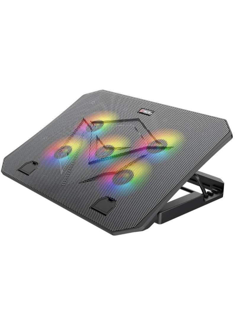 إلترازون CP3030 Premium Laptop Gaming Cooling Pad with 5 High-Speed Fans, RGB LED Lights, Dual USB Ports & Adjustable Stand, Ultra-Quiet Aluminum Alloy Cooling Pad for 9–15.6 Inch Laptops - Image 1
