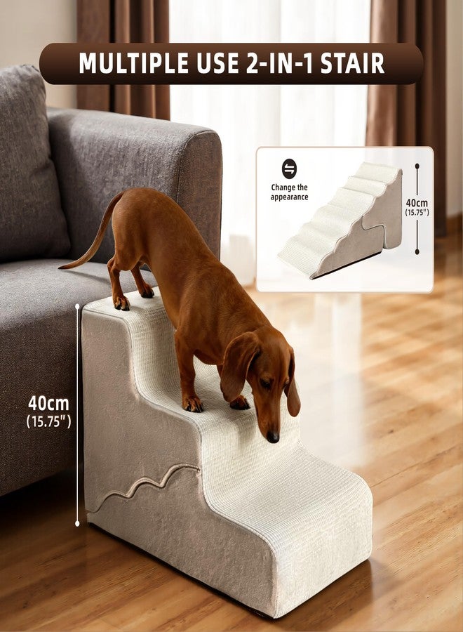 TSYPAIRS Mestuel Dog Stairs for Small Dogs Cats, Small Pet Stairs Steps, Foam 4-Tier Pet Stairs Steps for Couch Sofa, Dog Ramp Ladder Indoor with Nonslip Bottom &Washable Cover, Beige - Image 2