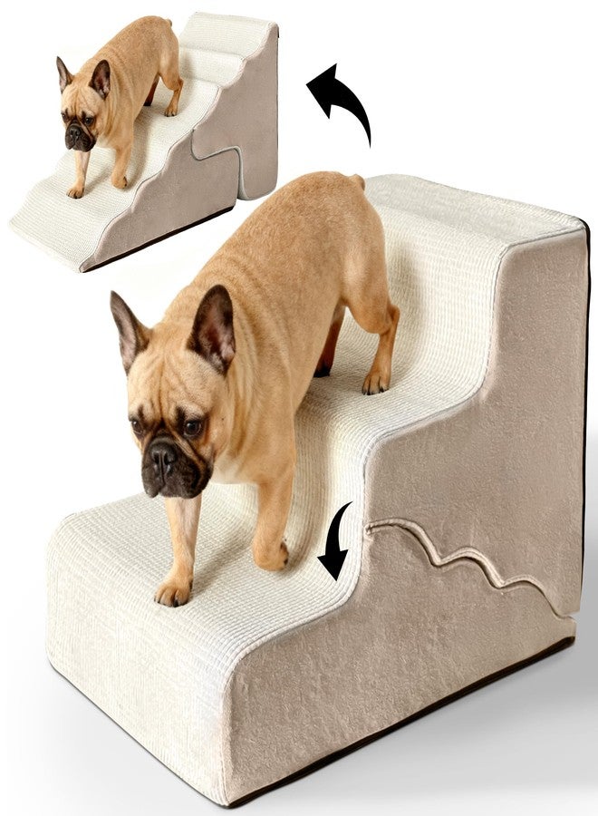 TSYPAIRS Mestuel Dog Stairs for Small Dogs Cats, Small Pet Stairs Steps, Foam 4-Tier Pet Stairs Steps for Couch Sofa, Dog Ramp Ladder Indoor with Nonslip Bottom &Washable Cover, Beige - Image 1