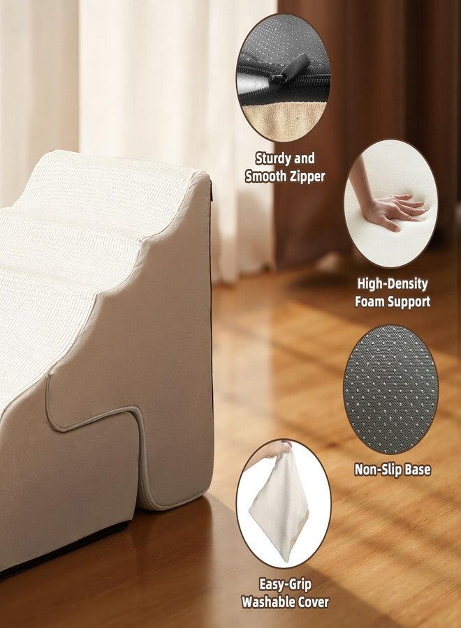 TSYPAIRS Mestuel Dog Stairs for Small Dogs Cats, Small Pet Stairs Steps, Foam 4-Tier Pet Stairs Steps for Couch Sofa, Dog Ramp Ladder Indoor with Nonslip Bottom &Washable Cover, Beige - Image 3