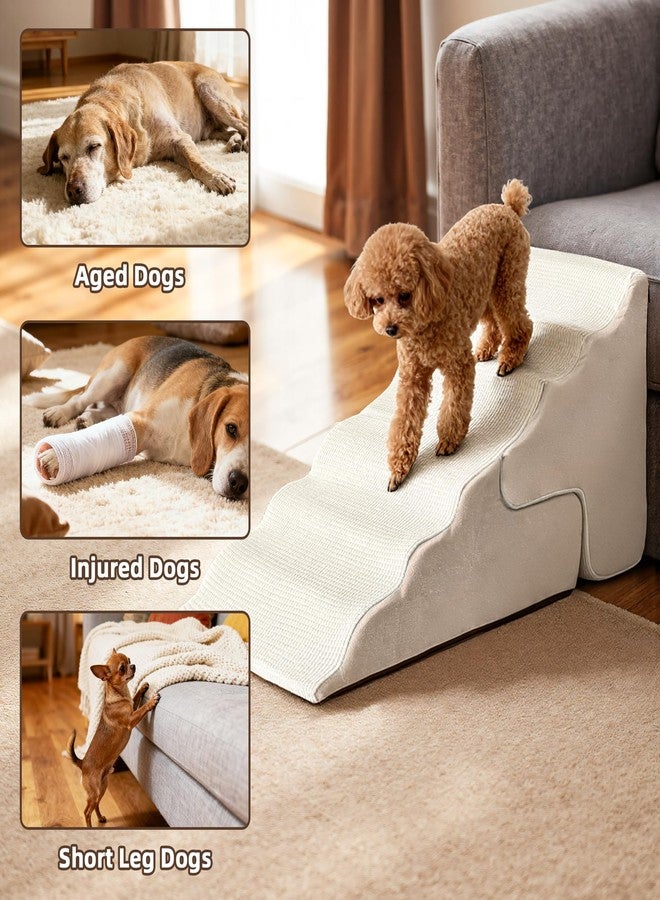 TSYPAIRS Mestuel Dog Stairs for Small Dogs Cats, Small Pet Stairs Steps, Foam 4-Tier Pet Stairs Steps for Couch Sofa, Dog Ramp Ladder Indoor with Nonslip Bottom &Washable Cover, Beige - Image 4