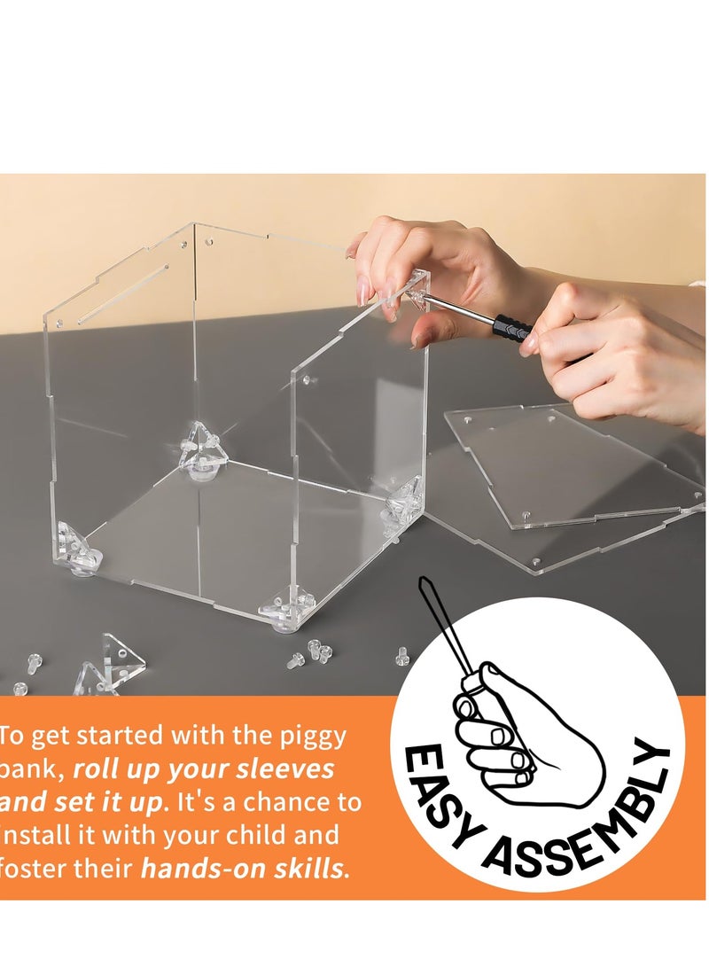 SYOSI Clear money Bank, Azonee Acrylic Clear DIY money Bank, Assemble Acrylic Money Savings Box, for Cash and Coins, Reusable Clear Saving Bank for Boys Girls Adult kids, Build Your Own Money Saving Bank - Image 3