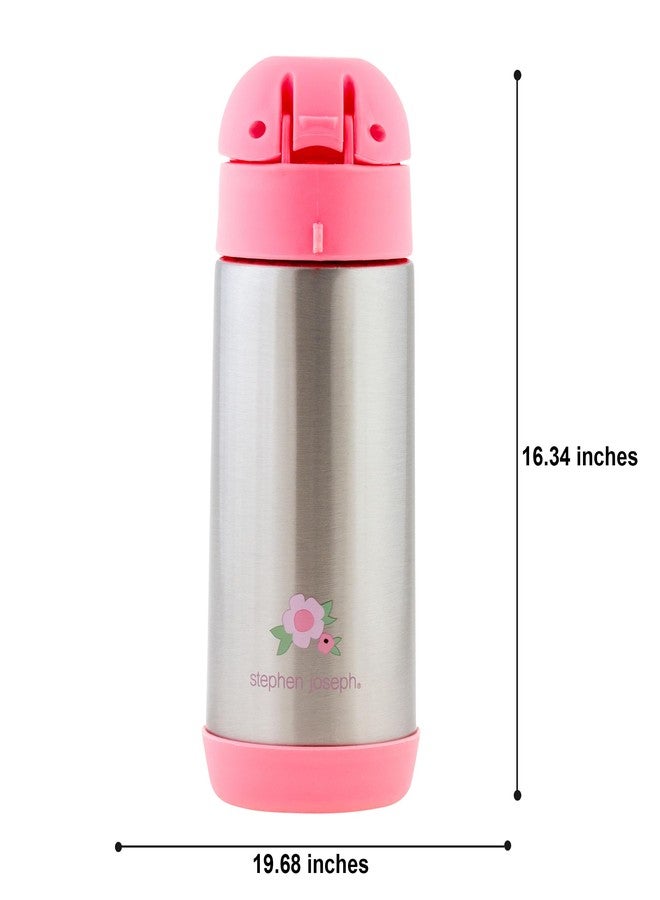 Stephen Joseph زجاجات ستيفن جوزيف مزدوجة الجدار من الفولاذ المقاوم للصدأ، زجاجة ماء معزولة للأطفال، زجاجة معزولة بتقنية الفراغ مع قشة، زجاجة ماء خالية من BPA - 11.8 أونصة، مزهرة، (SJ1212) - Image 5
