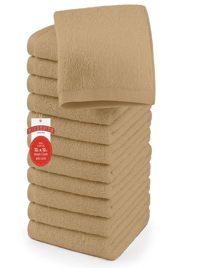 RIVERSIDE 12 Pack Washcloths - 12x12 Inches, 400 GSM, 100% Ring-Spun Cotton - Soft, Absorbent & Durable Face and Body Towels - for Bathroom, Spa, Gym, Makeup Removal & Everyday Use - Tan - Image 1