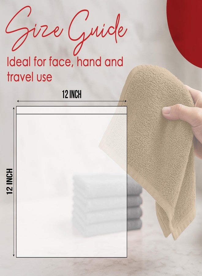 RIVERSIDE 12 Pack Washcloths - 12x12 Inches, 400 GSM, 100% Ring-Spun Cotton - Soft, Absorbent & Durable Face and Body Towels - for Bathroom, Spa, Gym, Makeup Removal & Everyday Use - Tan - Image 2