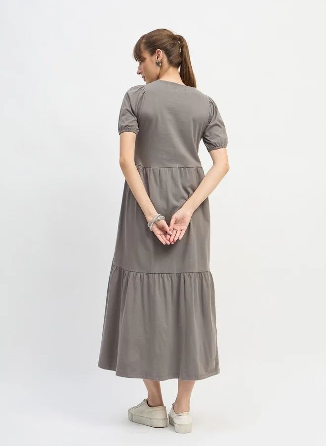 ساسافراس Grey Puff Sleeve Maxi Dress for Women